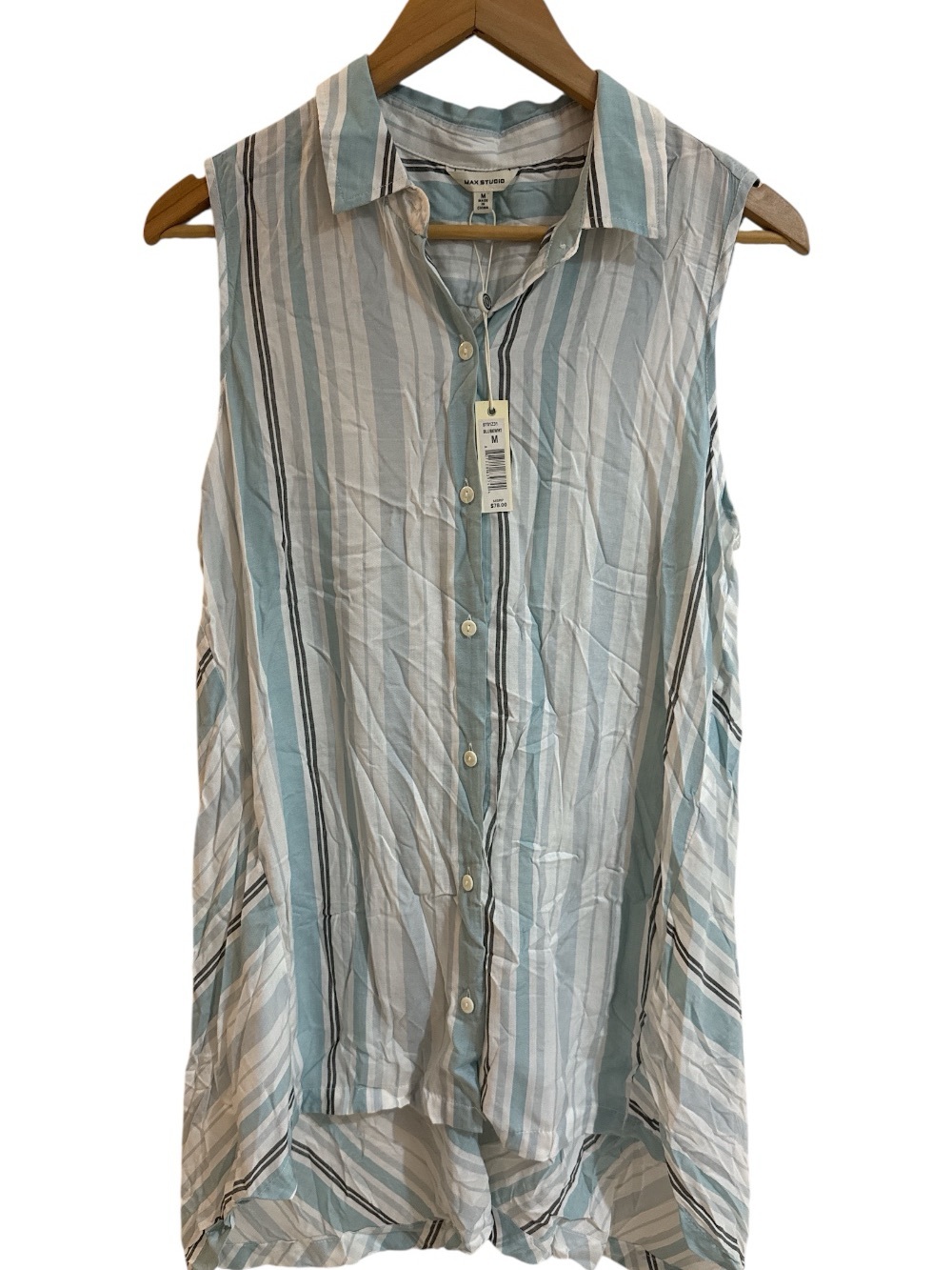 Max Studio Striped Sleeveless Tunic Shirt Button-Front M